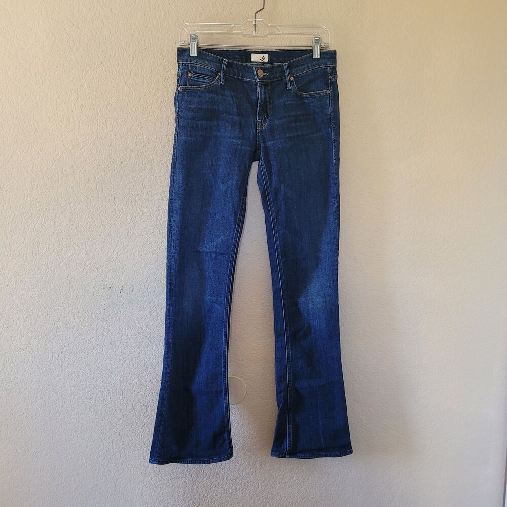 Mother The Runaway Flare Mid Rise Jeans Size 27x32 Blue Flowers From The Storm